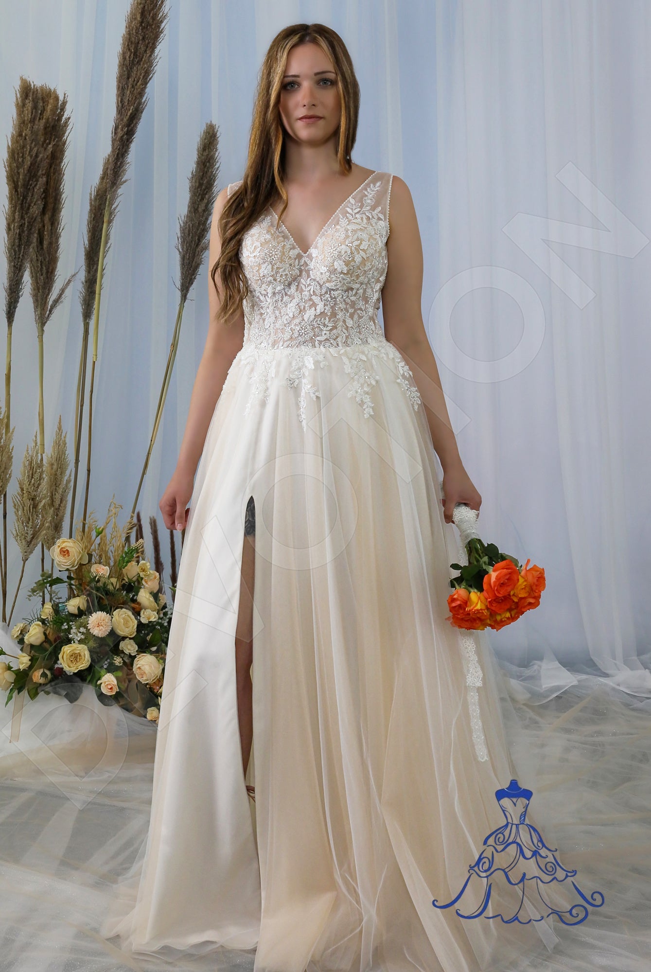 Liva Open back A-line Sleeveless Wedding Dress Front