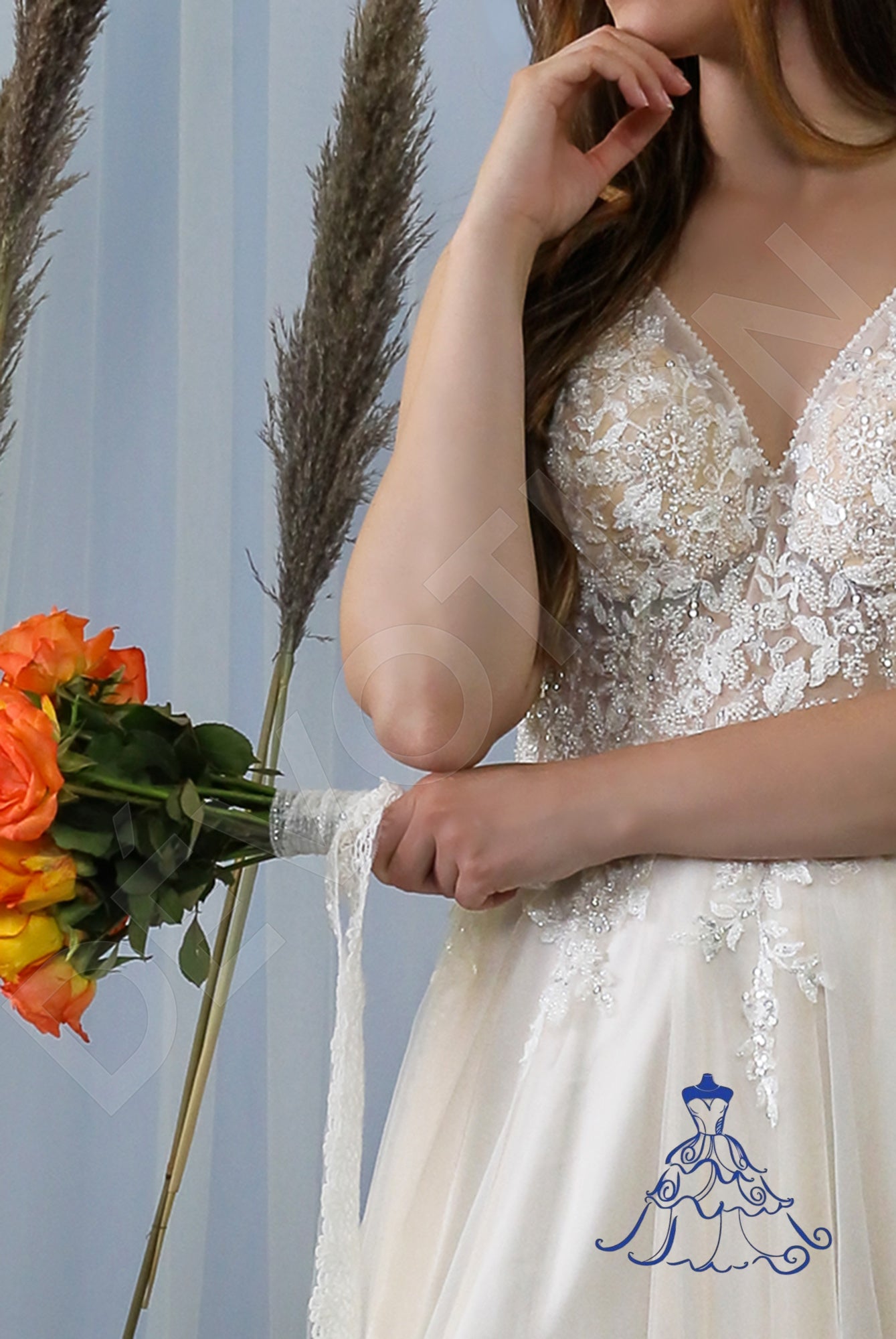 Liva A-line V-neck Ivory Nude Wedding dress