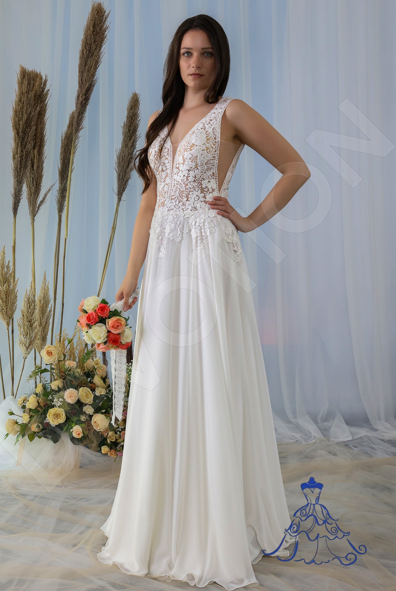 Valeska A-line V-neck Ivory Wedding dress