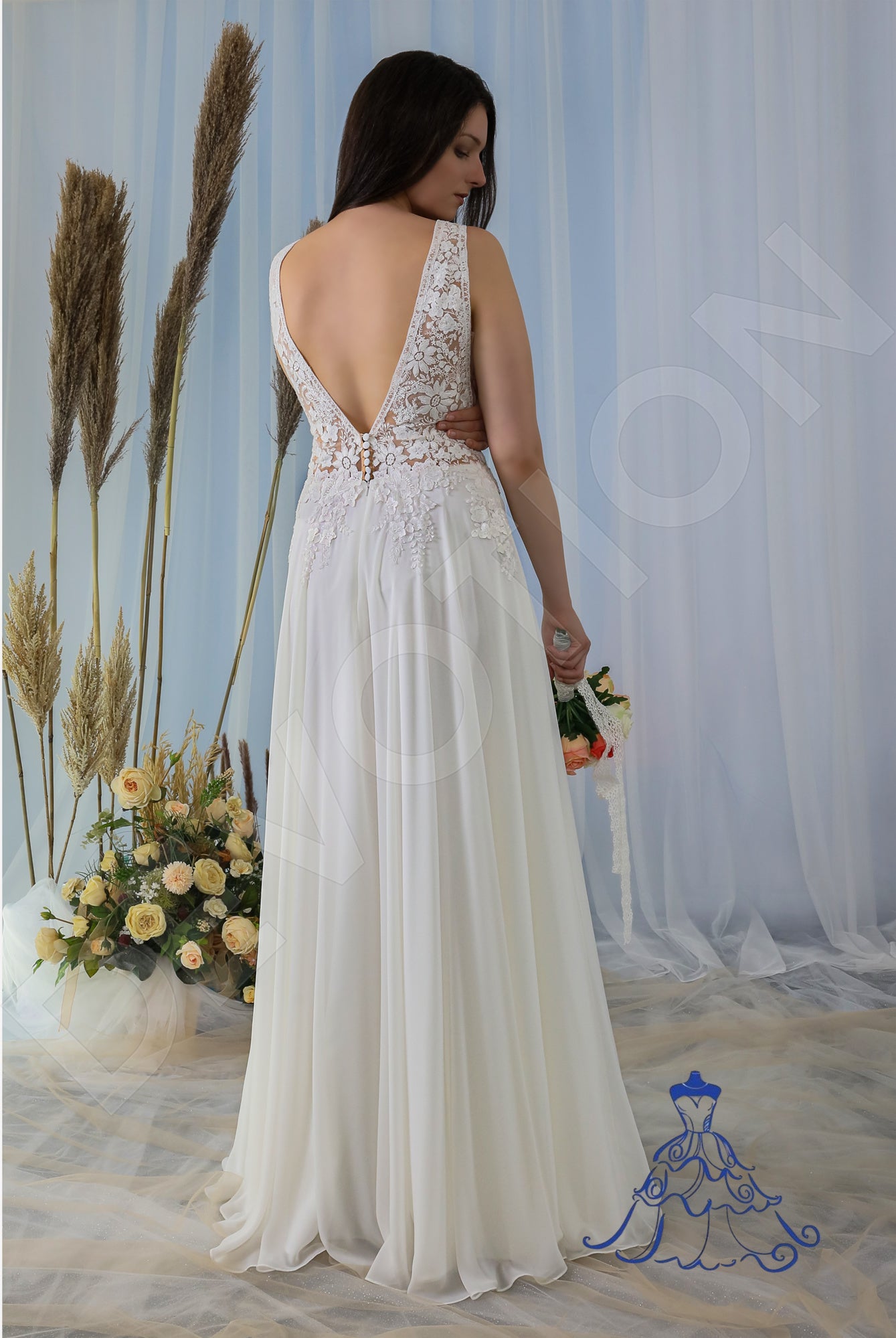 Valeska Open back A-line Sleeveless Wedding Dress Back