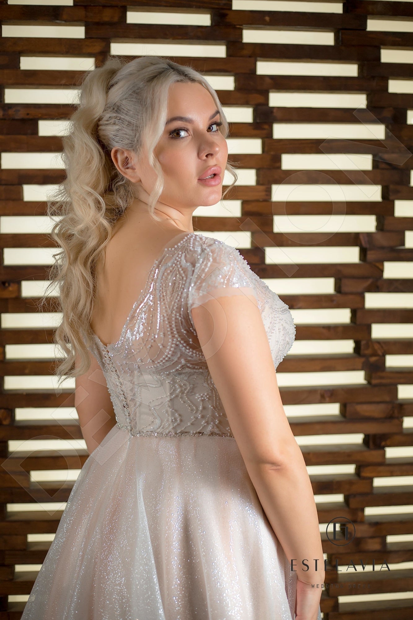 Betina Open back A-line Short/ Cap sleeve Wedding Dress 3
