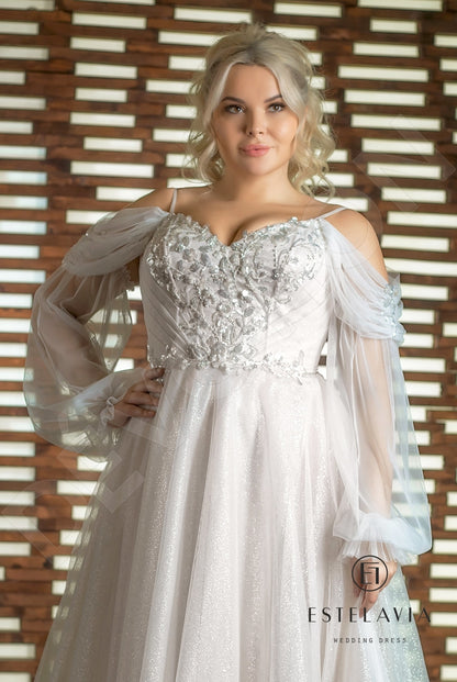 Elif Open back A-line Detachable sleeves Wedding Dress 6