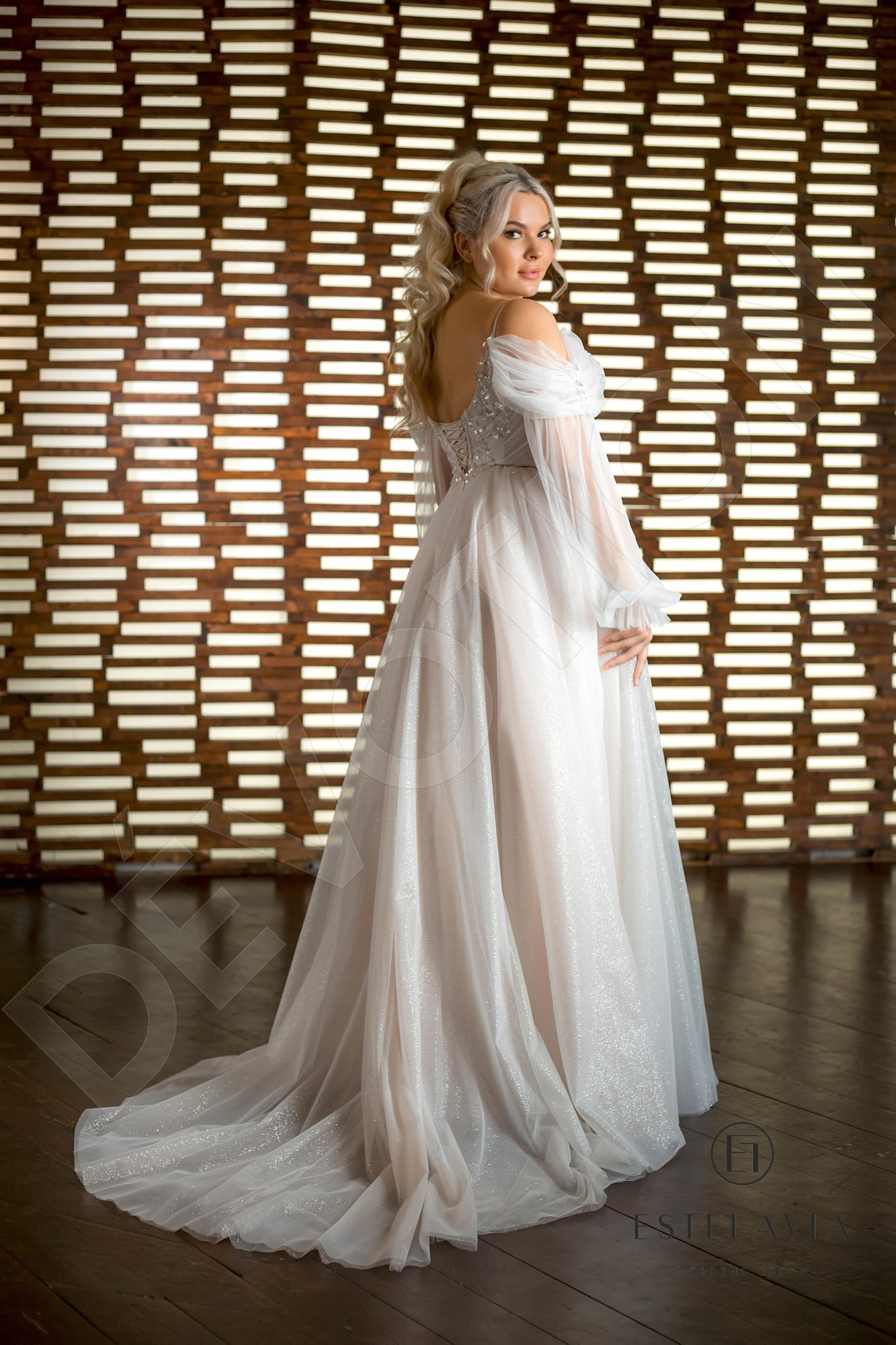 Elif Open back A-line Detachable sleeves Wedding Dress Back