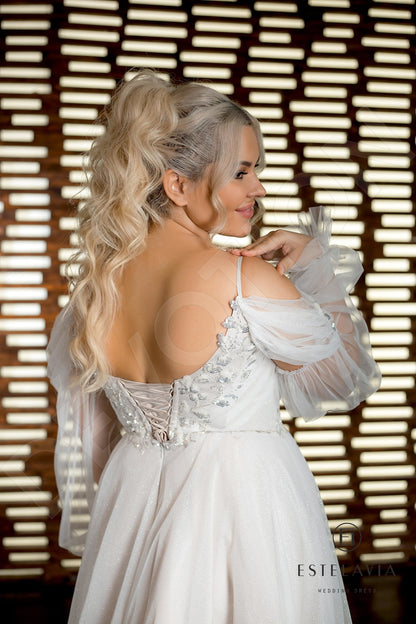 Elif Open back A-line Detachable sleeves Wedding Dress 3