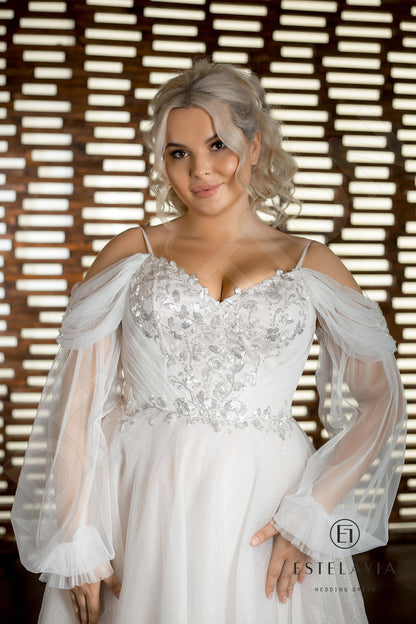 Elif Open back A-line Detachable sleeves Wedding Dress 2