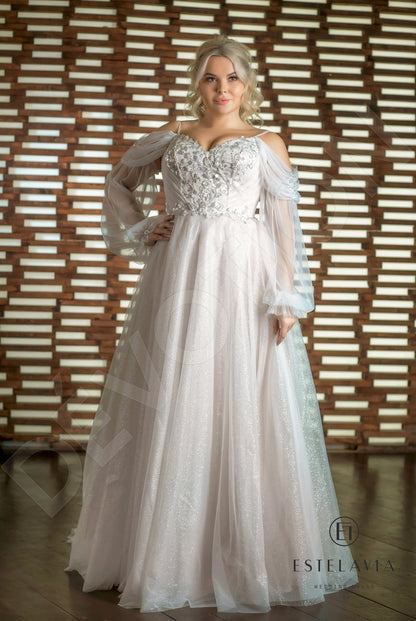 Elif Open back A-line Detachable sleeves Wedding Dress Front
