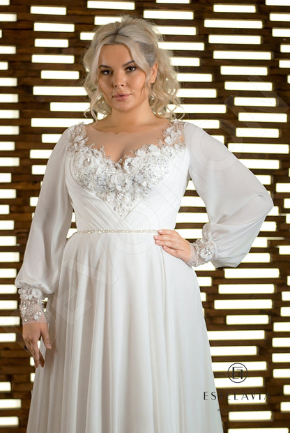 Estera Illusion back A-line Long sleeve Wedding Dress 6