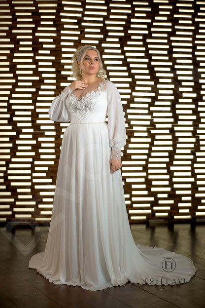 Estera Illusion back A-line Long sleeve Wedding Dress 4