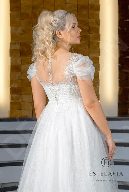 Fabiola Illusion back A-line Short/ Cap sleeve Wedding Dress 5