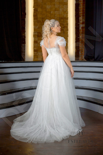 Fabiola Illusion back A-line Short/ Cap sleeve Wedding Dress Back