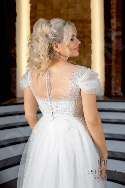 Fabiola Illusion back A-line Short/ Cap sleeve Wedding Dress 3