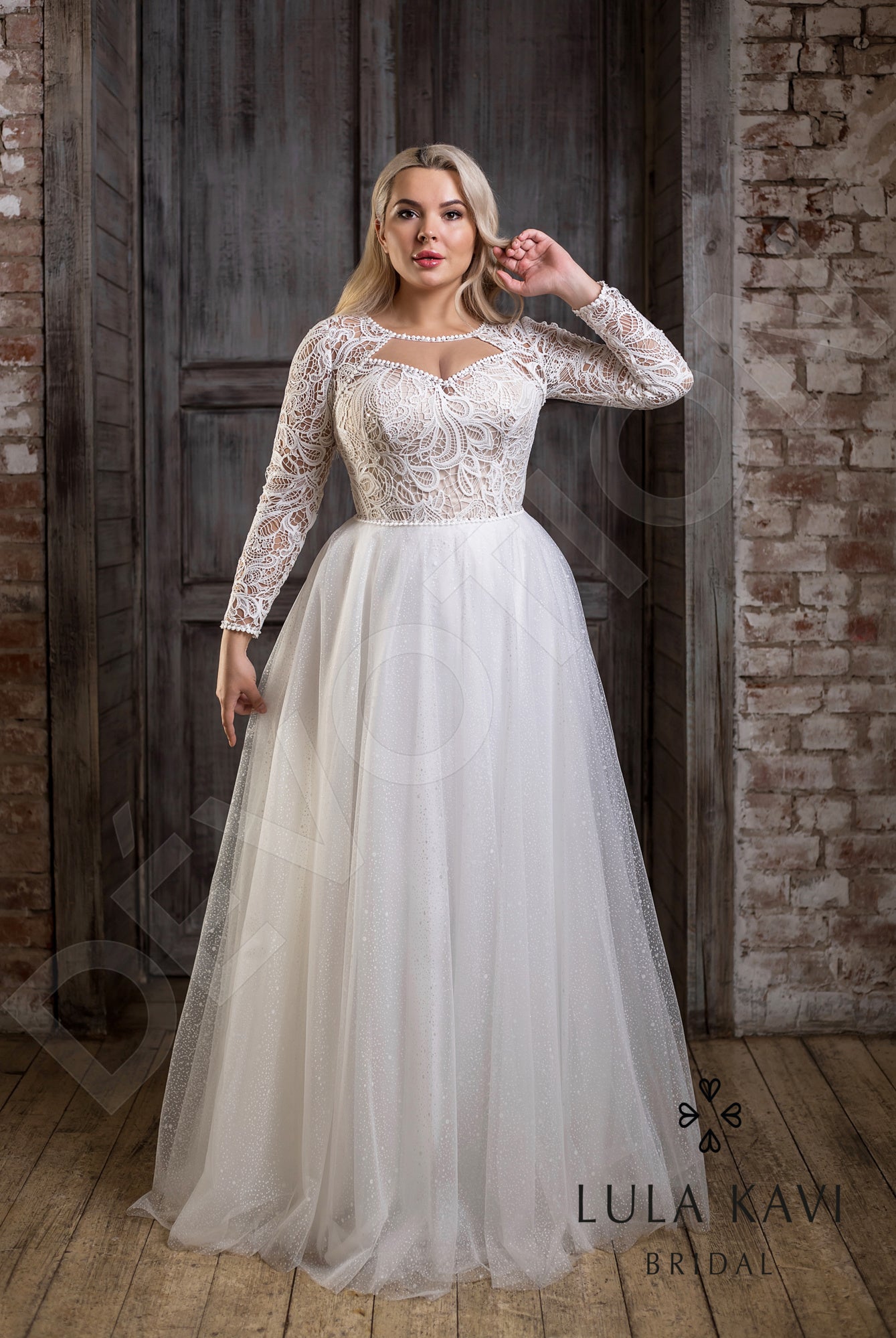 Mirela A-line Queen Anne Milk Wedding dress