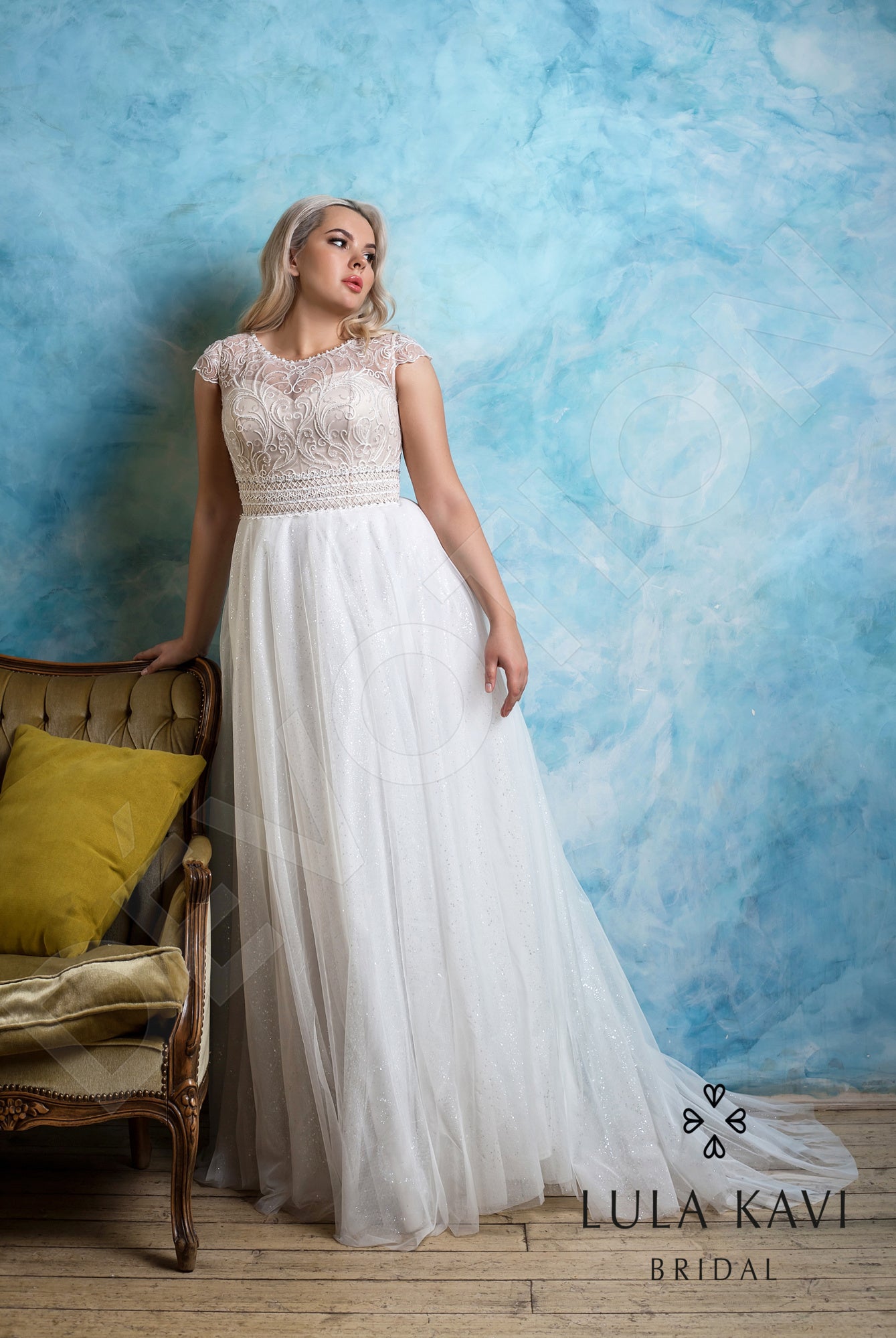 Rosalinda Full back A-line Short/ Cap sleeve Wedding Dress 5