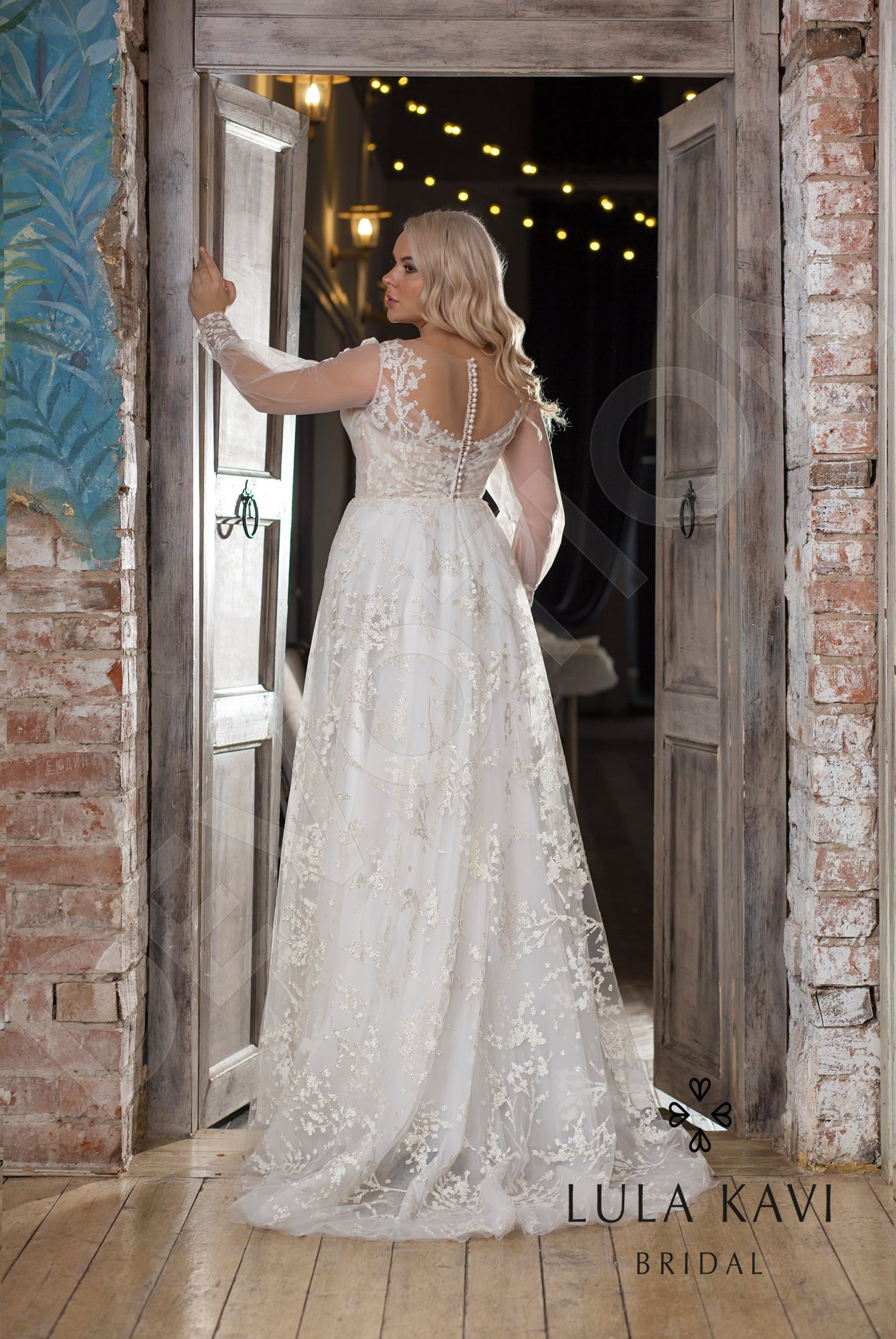 Veronika Illusion back A-line Long sleeve Wedding Dress Back
