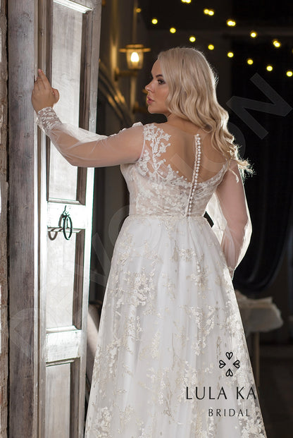 Veronika Illusion back A-line Long sleeve Wedding Dress 4