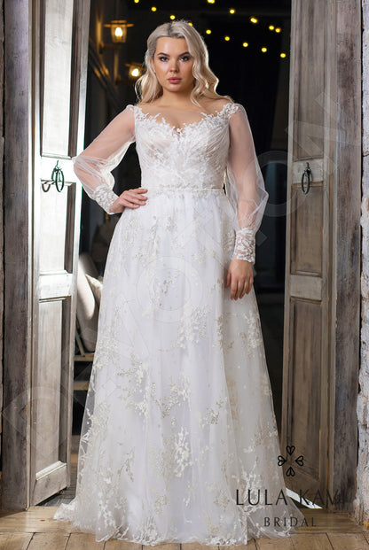 Veronika Illusion back A-line Long sleeve Wedding Dress Front