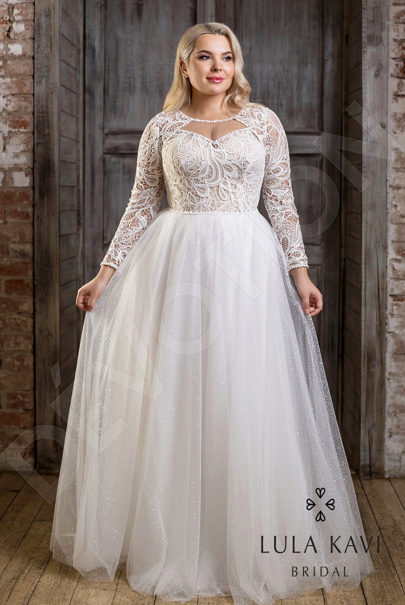 Mirela A-line Queen Anne Milk Wedding dress