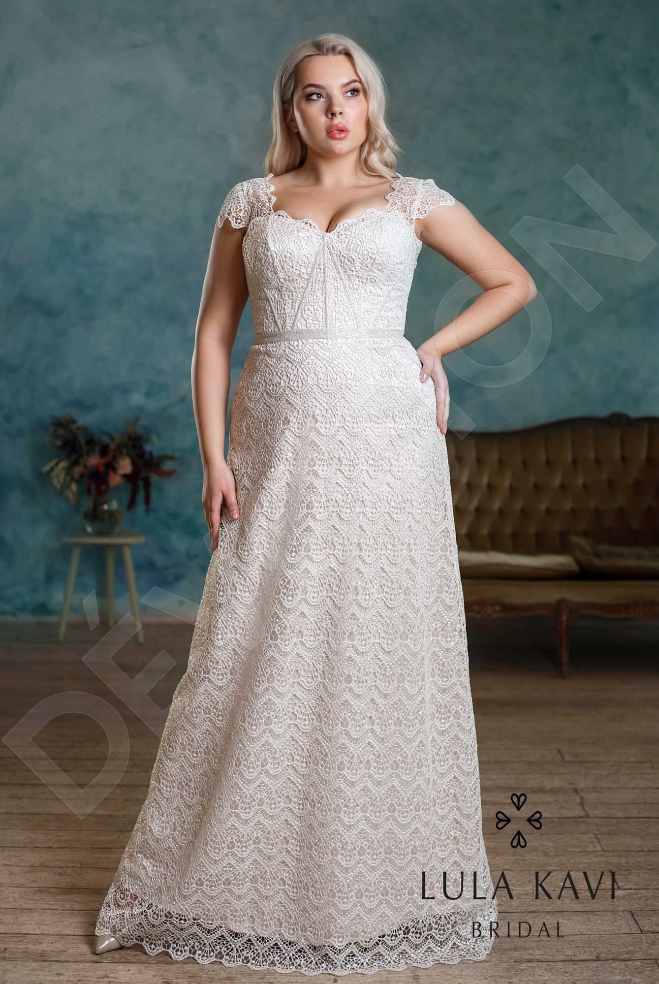 Sefora Open back A-line Short/ Cap sleeve Wedding Dress Front
