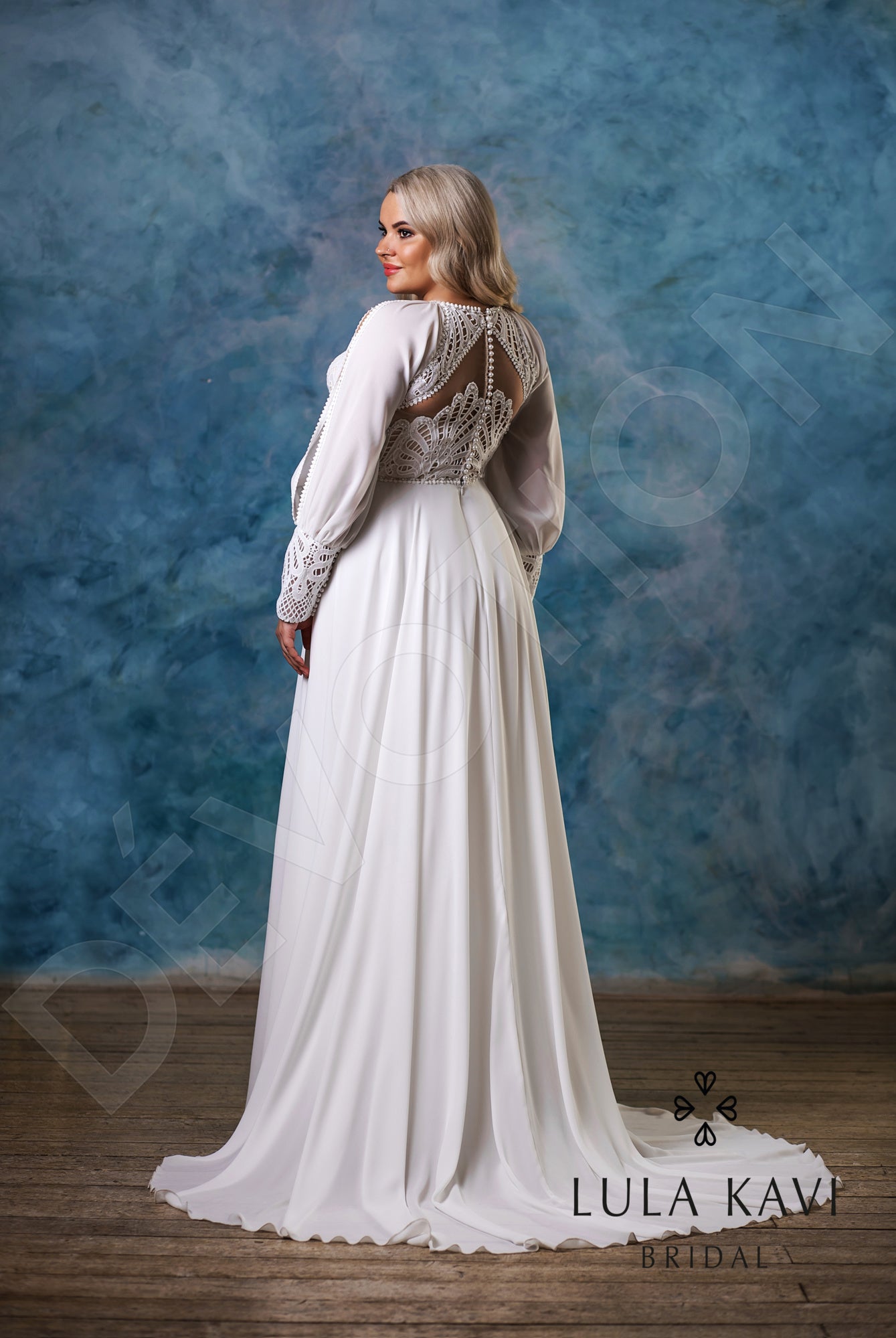 Ksimena Full back A-line Long sleeve Wedding Dress Back