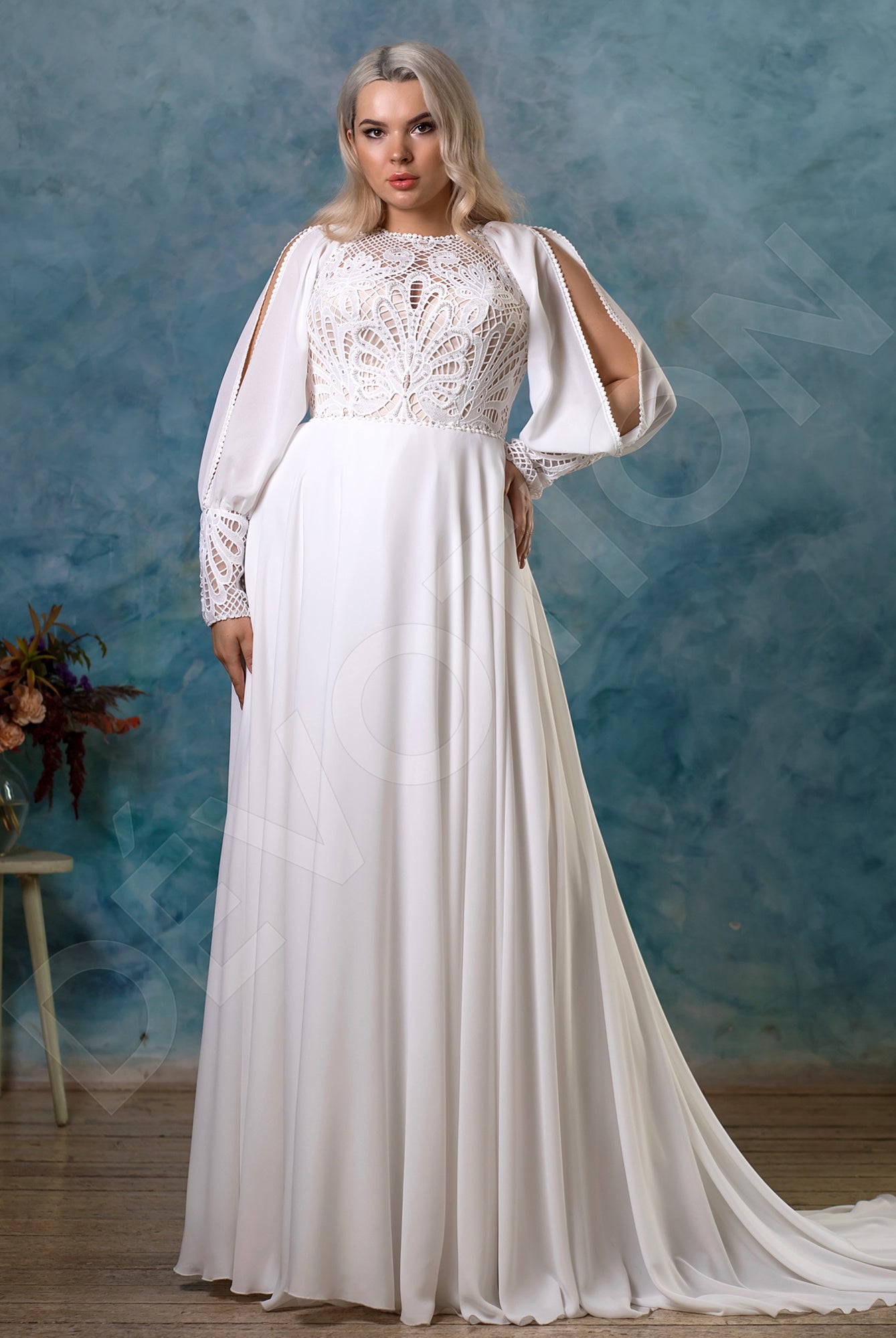 Ksimena Full back A-line Long sleeve Wedding Dress Front