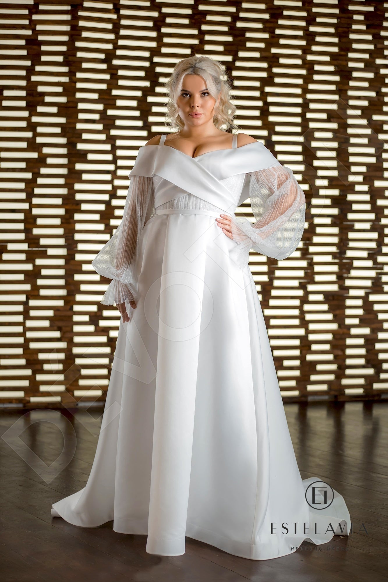 Janini Open back A-line Detachable sleeves Wedding Dress 7