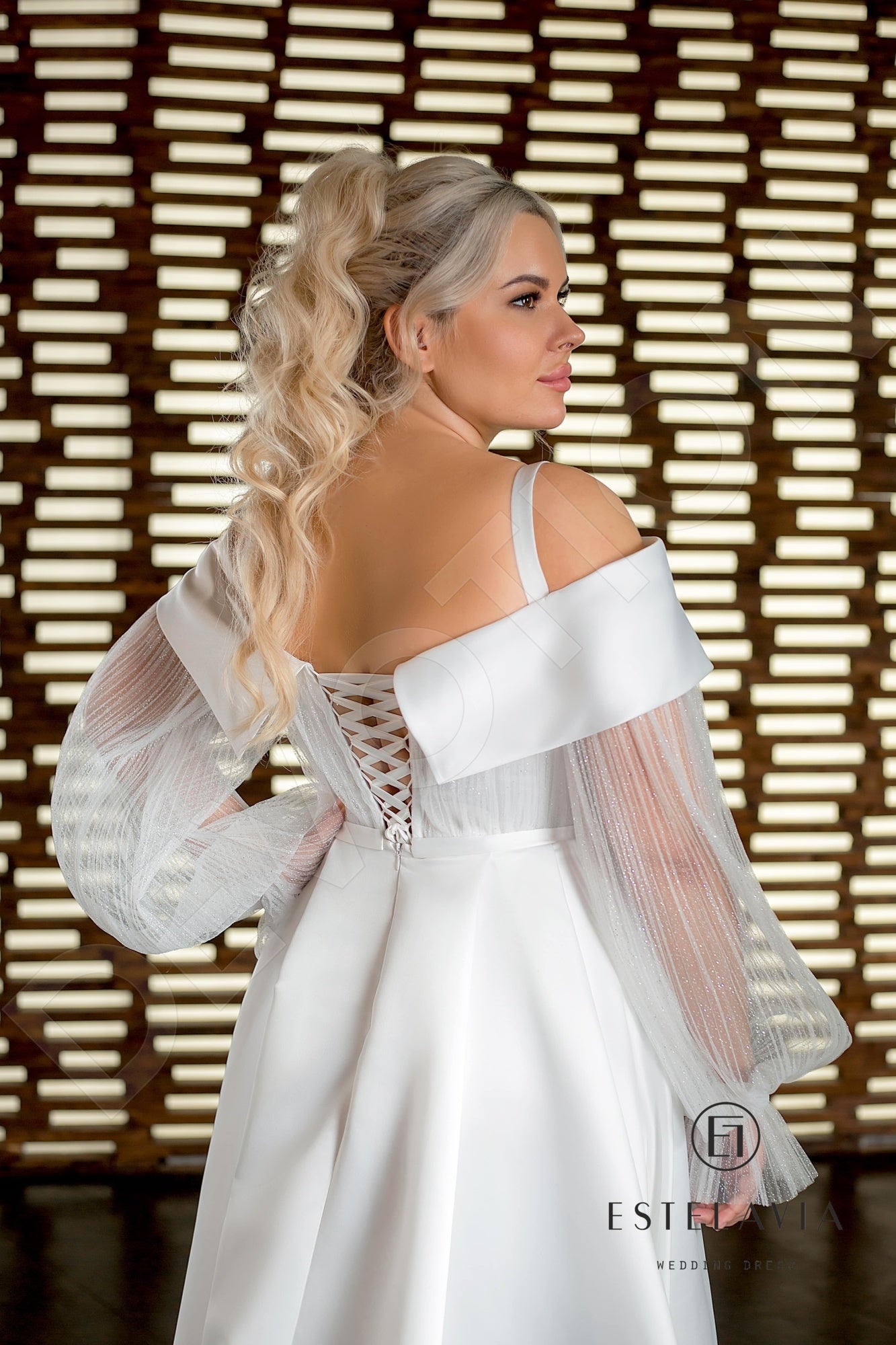 Janini Open back A-line Detachable sleeves Wedding Dress 4