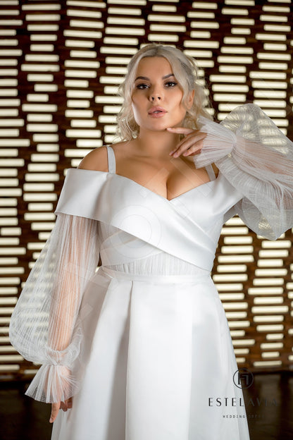 Janini Open back A-line Detachable sleeves Wedding Dress 2