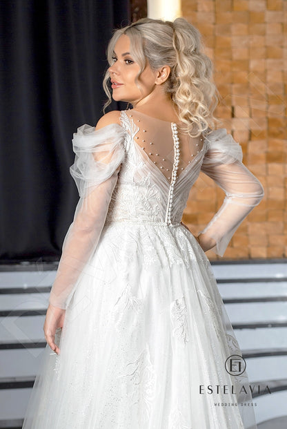 Livani Illusion back A-line Detachable sleeves Wedding Dress 4