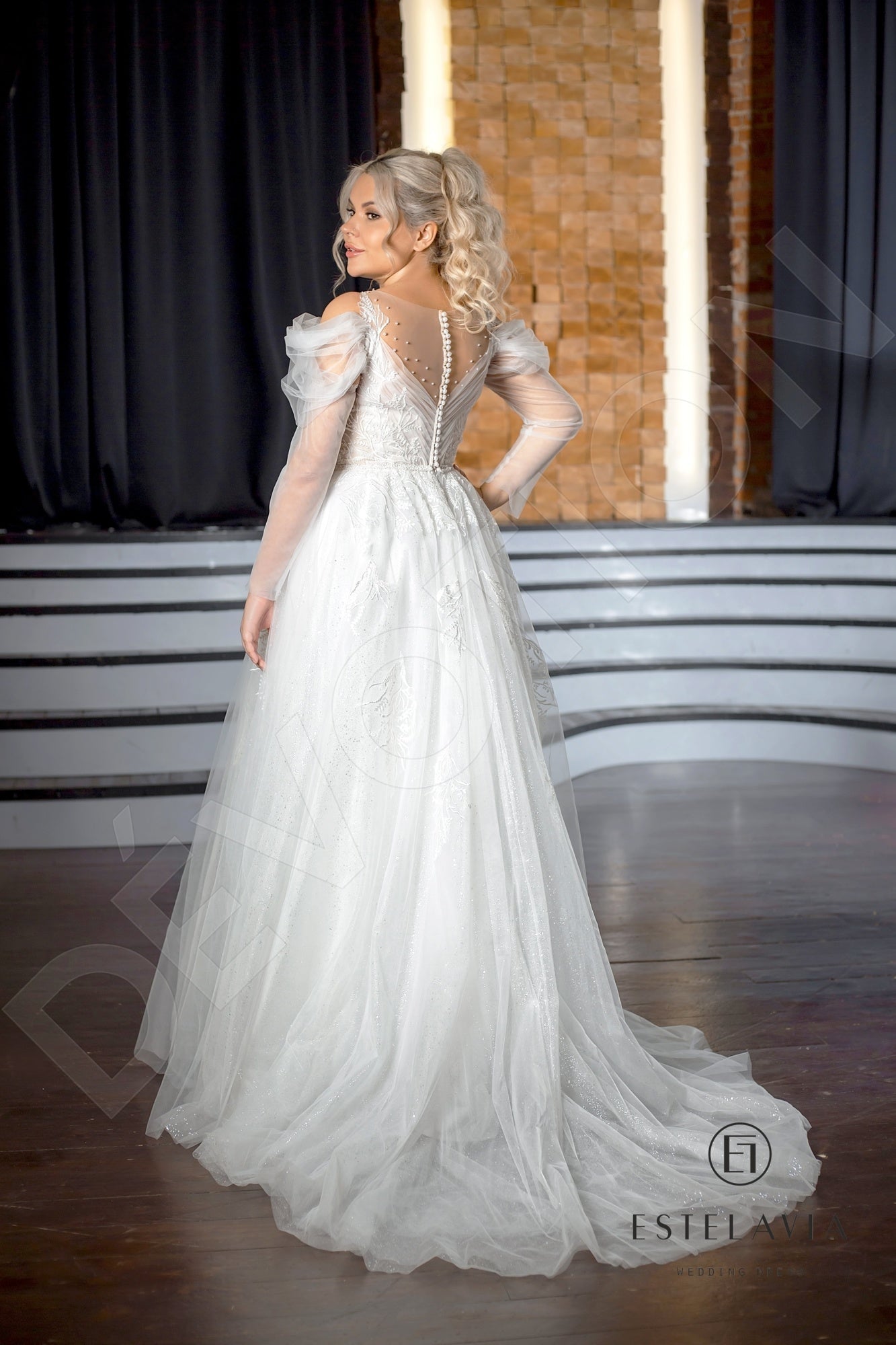 Livani Illusion back A-line Detachable sleeves Wedding Dress Back