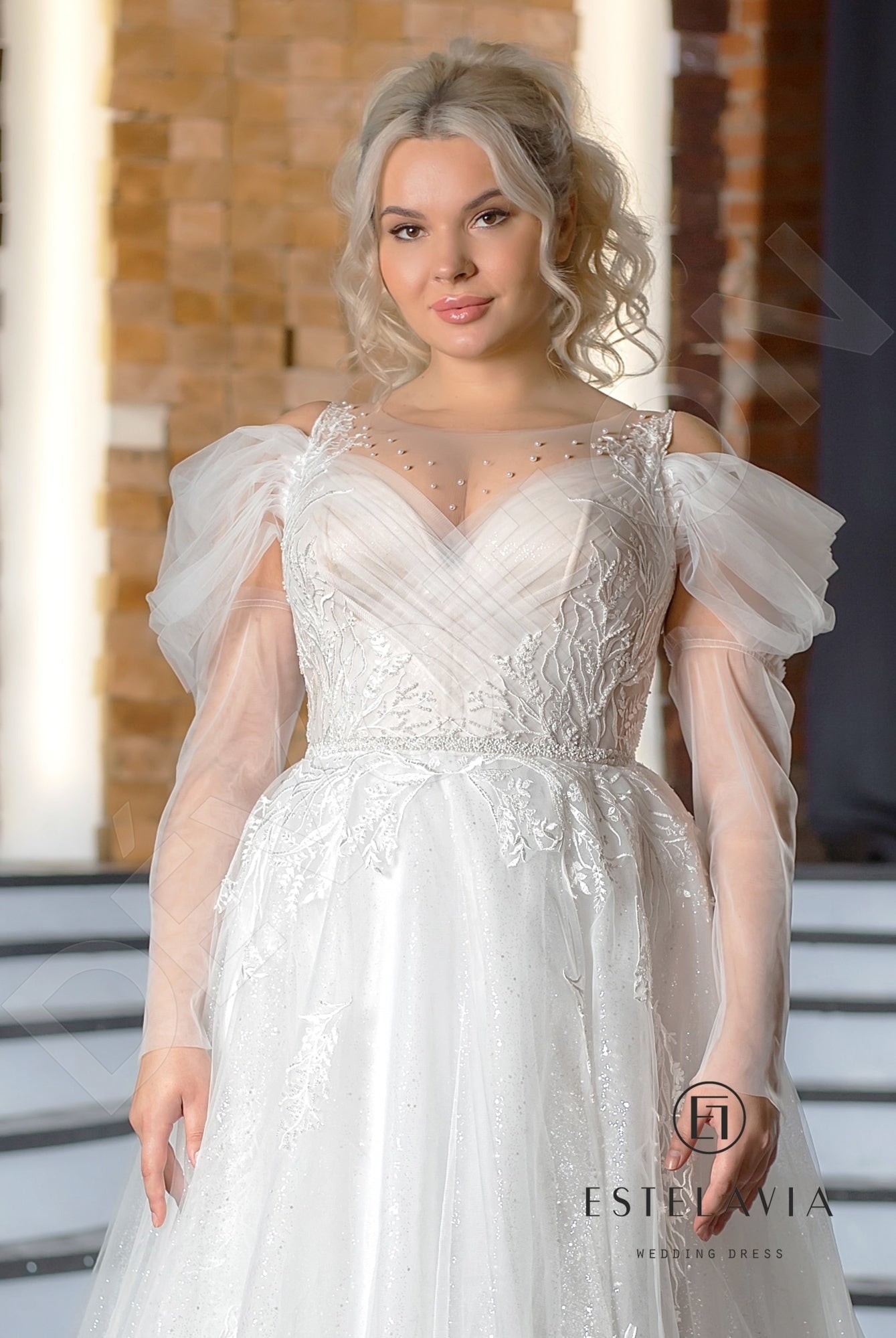 Livani Illusion back A-line Detachable sleeves Wedding Dress 5