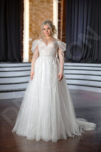 Livani Illusion back A-line Detachable sleeves Wedding Dress 7