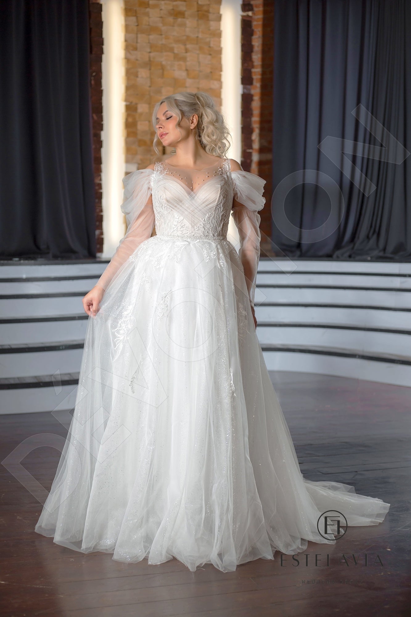 Livani Illusion back A-line Detachable sleeves Wedding Dress 3