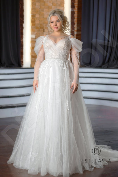 Livani Illusion back A-line Detachable sleeves Wedding Dress Front