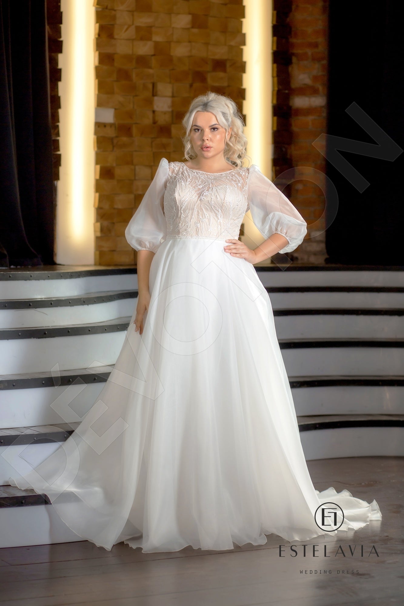 Meda Open back A-line 3/4 sleeve Wedding Dress 7