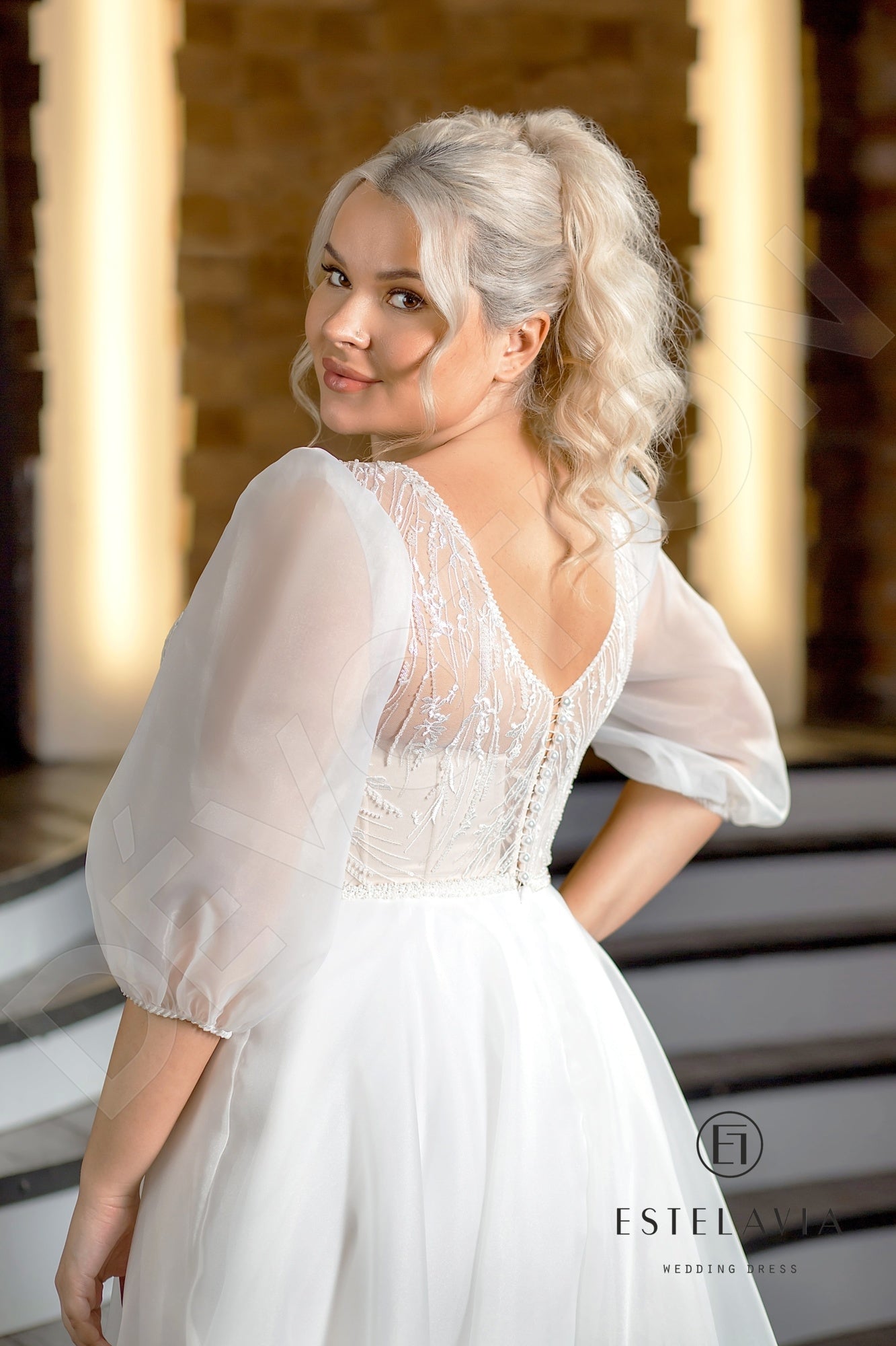 Meda A-line Jewel Cappuccino Milk Wedding dress
