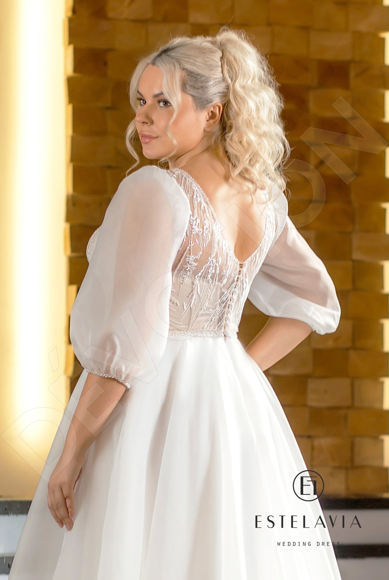Meda Open back A-line 3/4 sleeve Wedding Dress 6