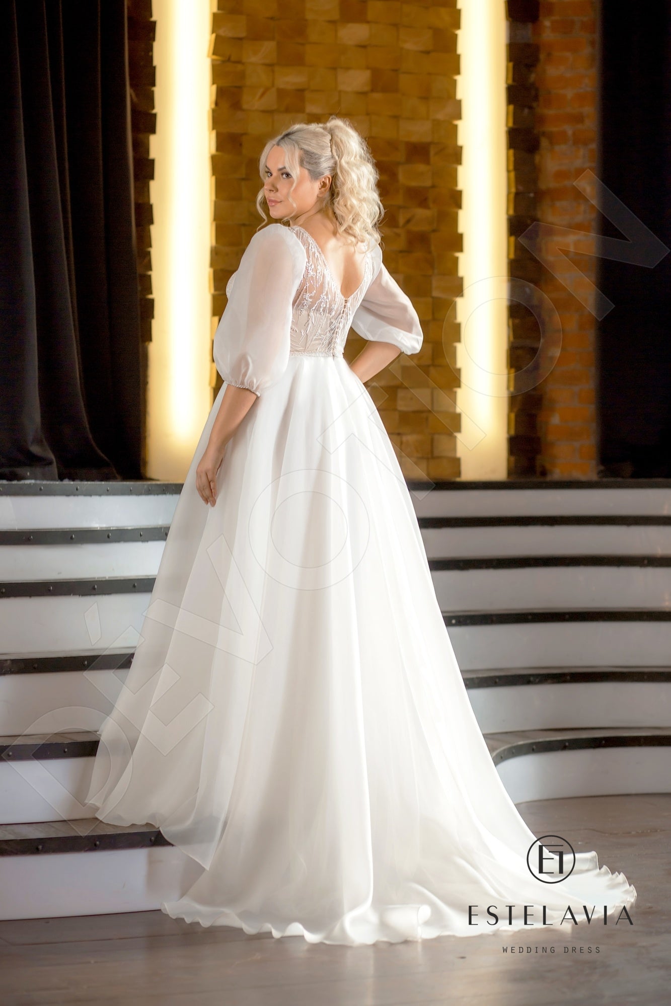 Meda Open back A-line 3/4 sleeve Wedding Dress 5