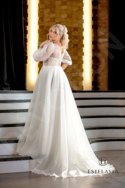 Meda Open back A-line 3/4 sleeve Wedding Dress Back