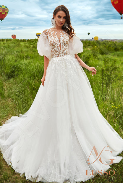 Alikan Full back A-line Half sleeve Wedding Dress Front