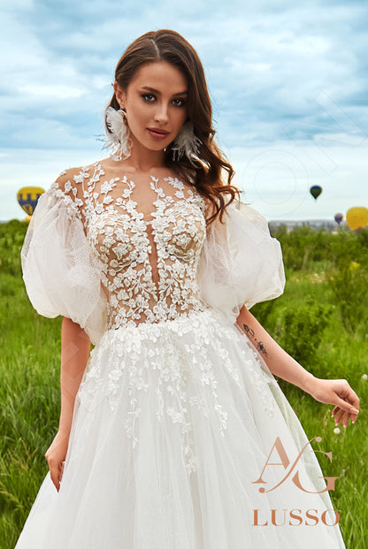 Alikan Full back A-line Half sleeve Wedding Dress 4