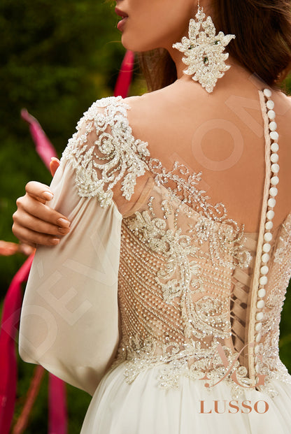 Emilie Illusion back A-line Long sleeve Wedding Dress 7