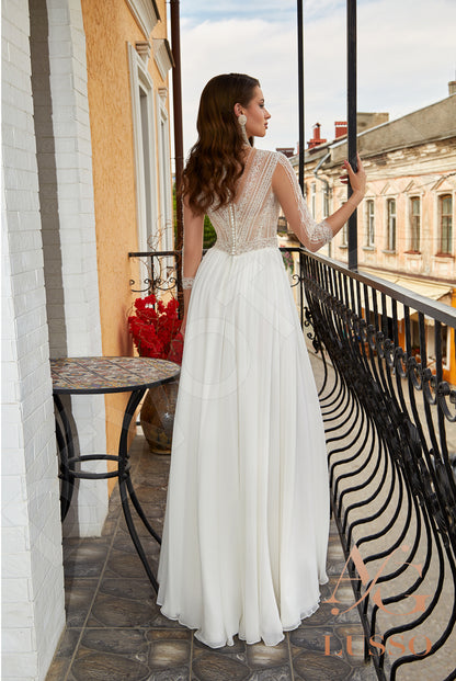 Gellena Full back A-line 3/4 sleeve Wedding Dress Back