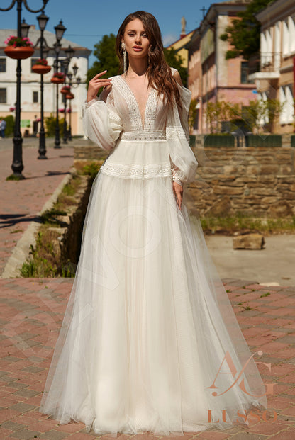 Marana Open back A-line Long sleeve Wedding Dress Front