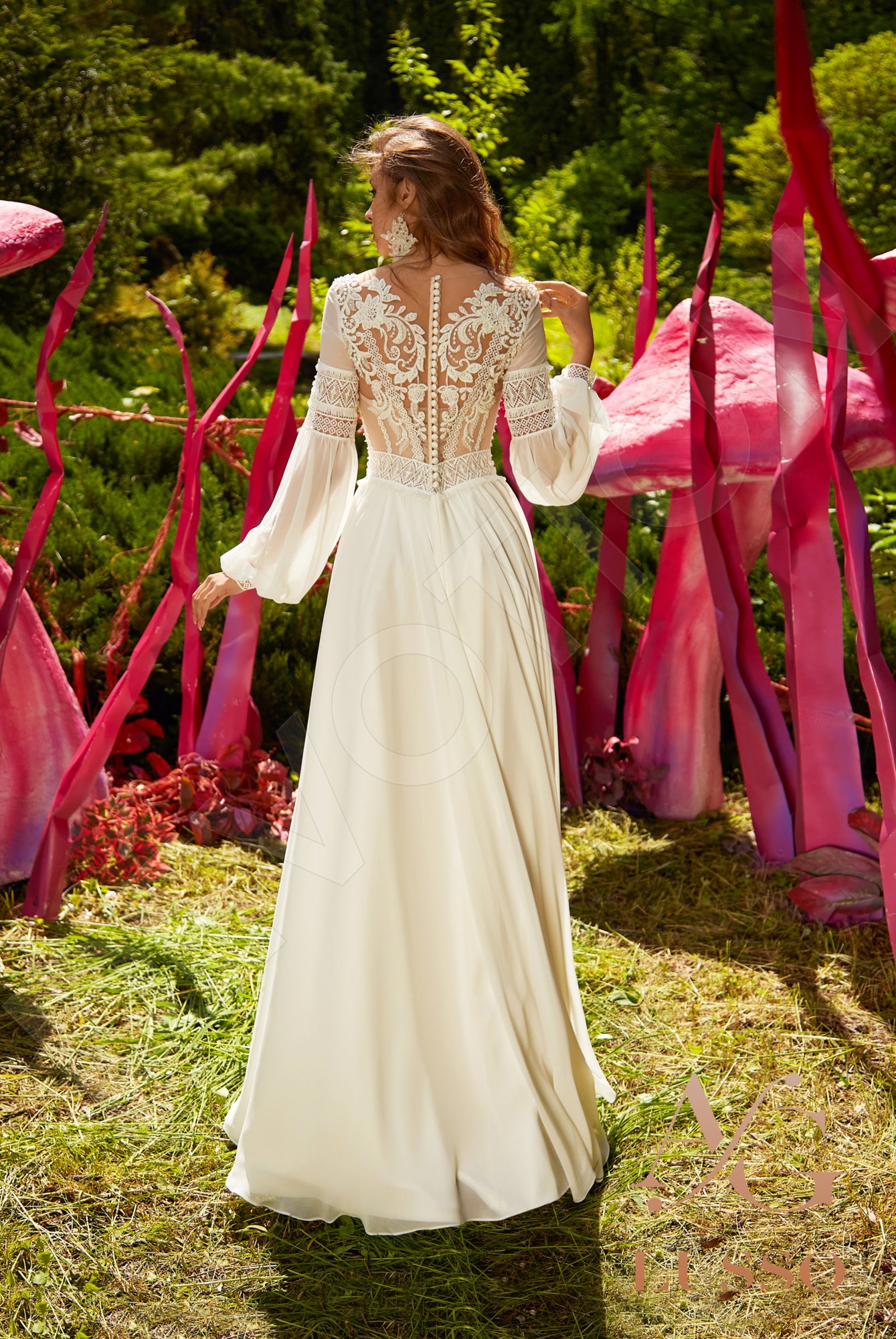 Ninella Full back A-line Long sleeve Wedding Dress Back