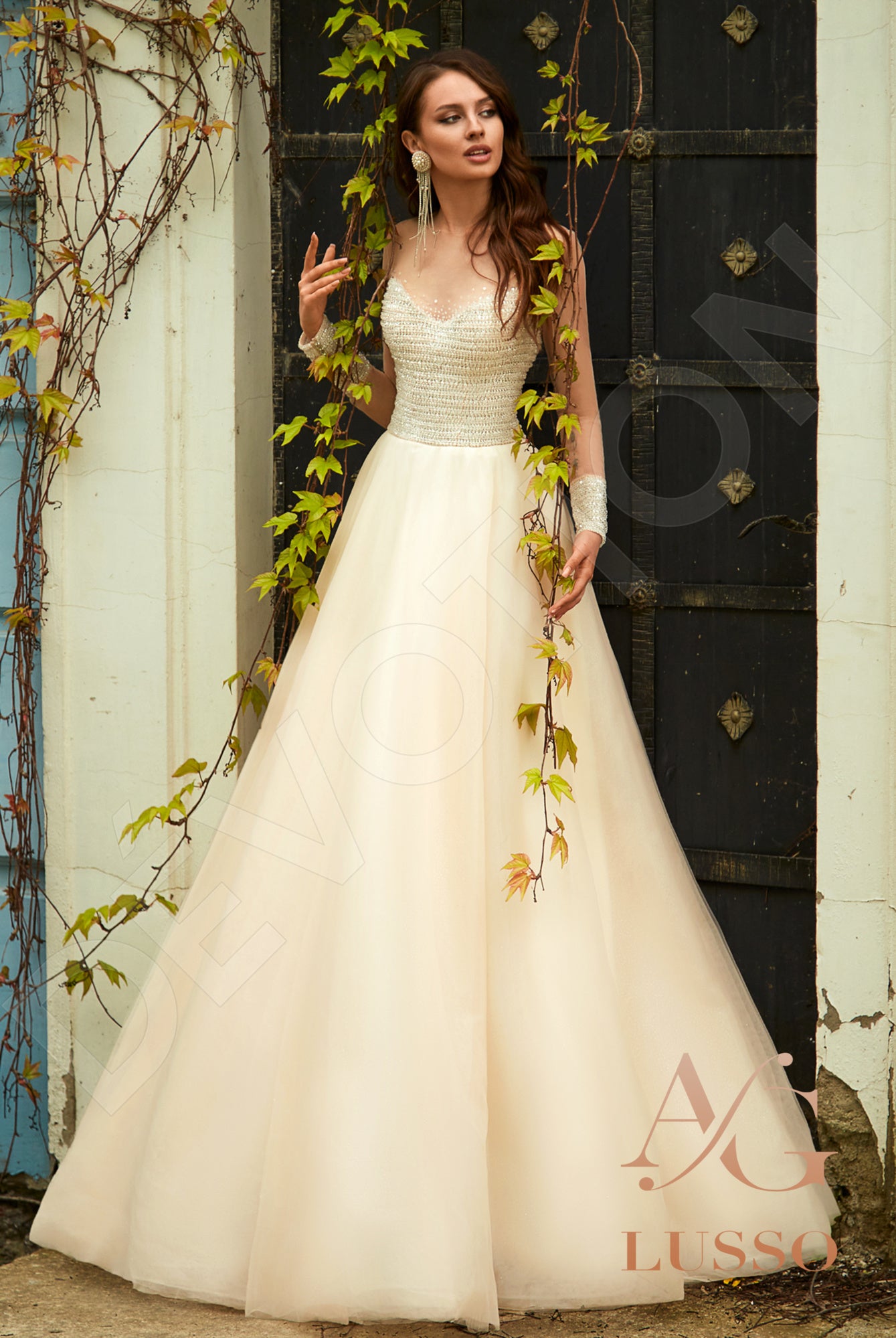 Remina Open back A-line Long sleeve Wedding Dress Front