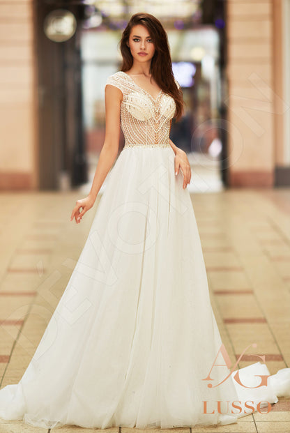 Aile Open back A-line Short/ Cap sleeve Wedding Dress Front