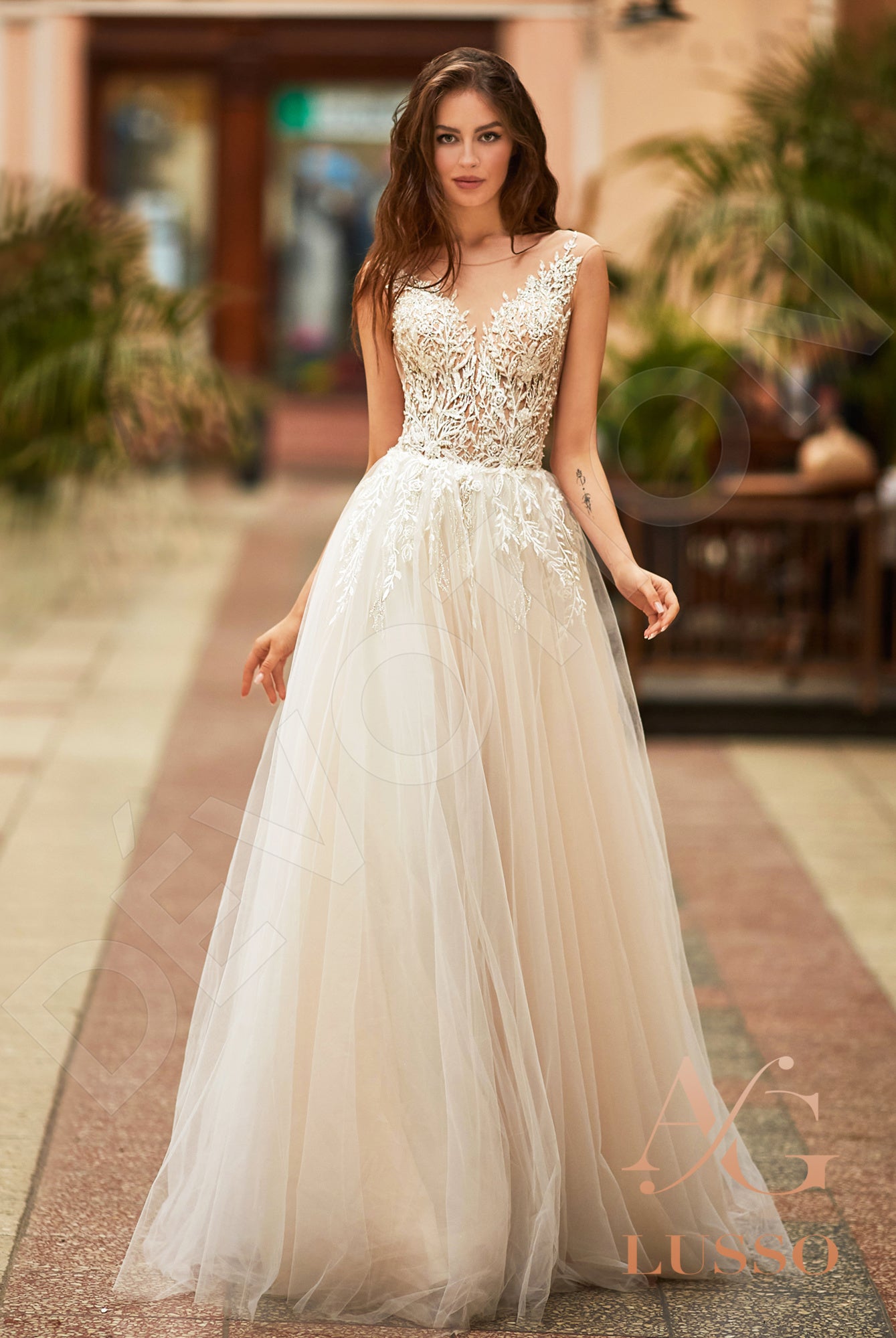 Ashana Illusion back A-line Sleeveless Wedding Dress Front