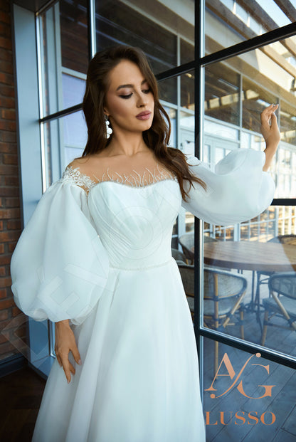 Finna Illusion back A-line Long sleeve Wedding Dress 9