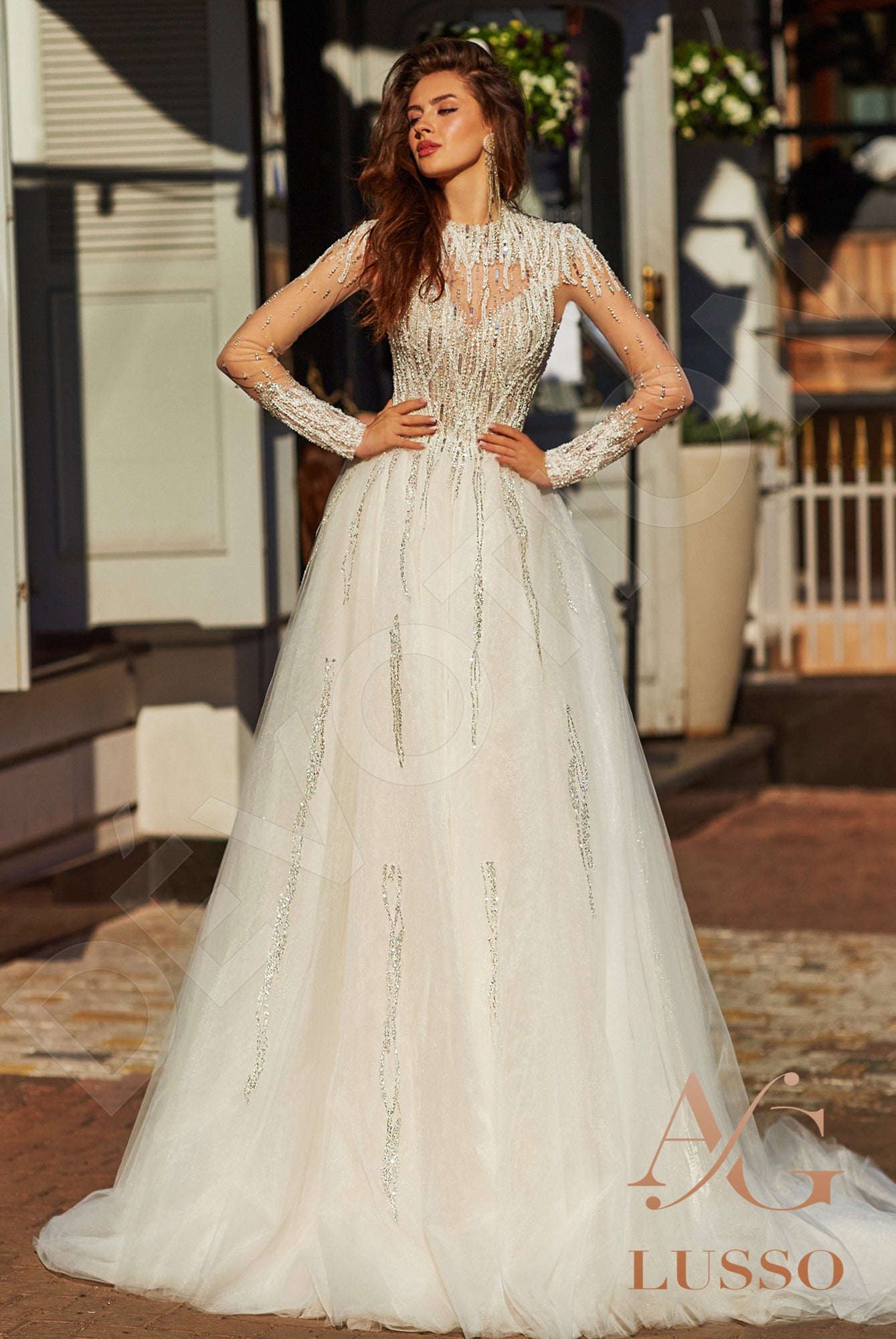 Camalla A-line Jewel Champagne Wedding dress