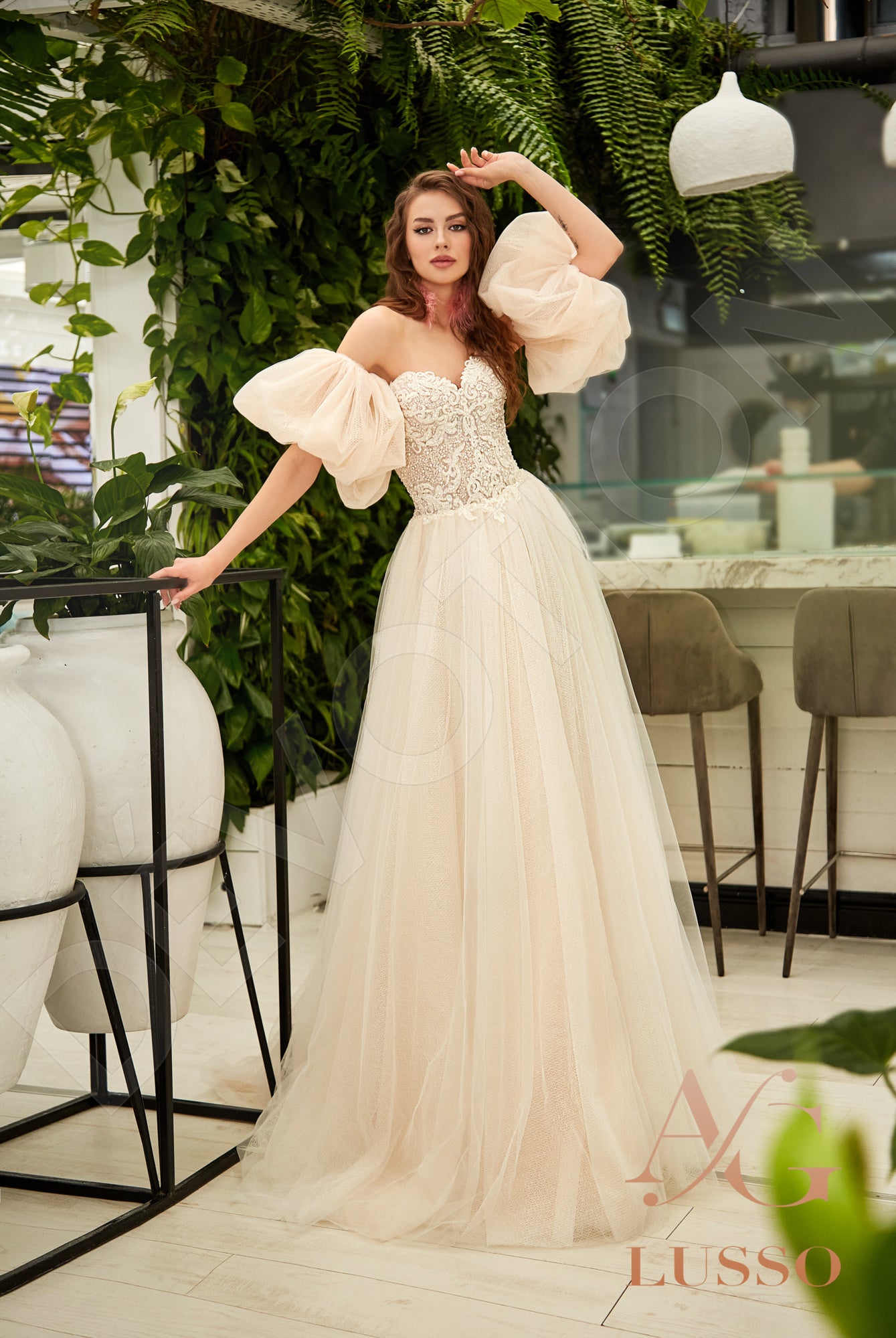 Lalla A-line Off-shoulder/Drop shoulders Peach Wedding dress